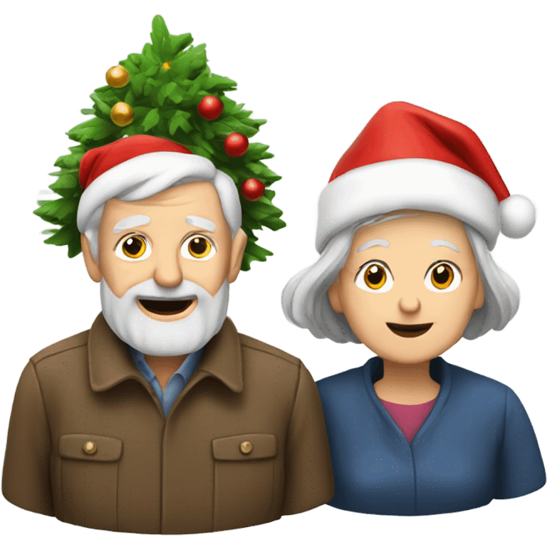 Old man and old woman with a Christmas tree on top of them emoji