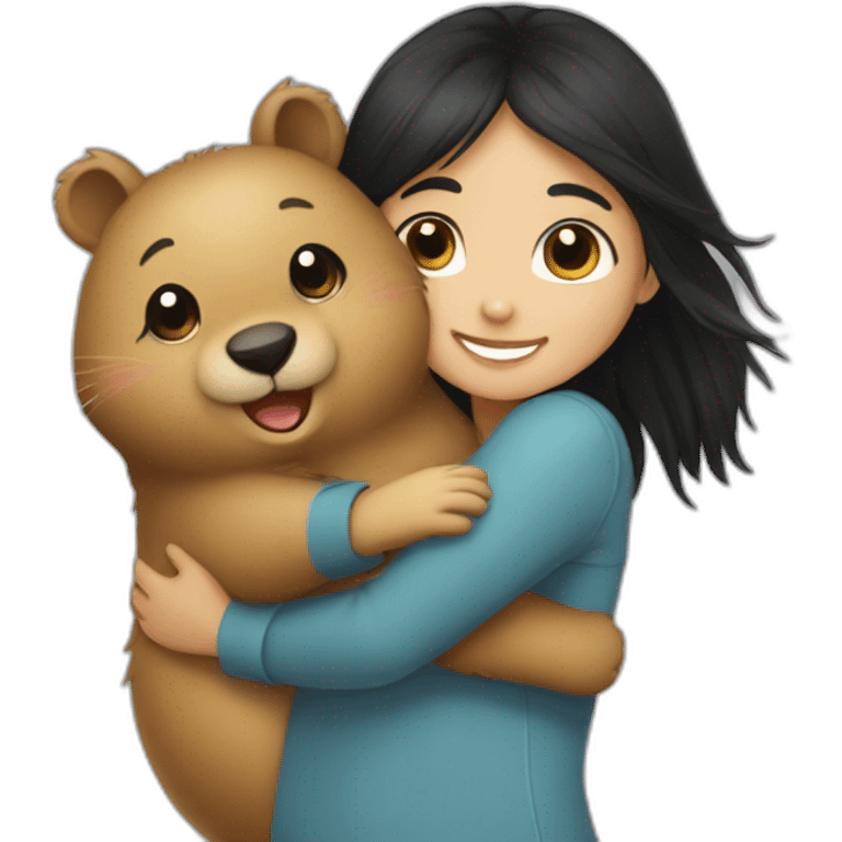 happy-girl-who-is-black-hair-and-hugging-happy-quokka emoji