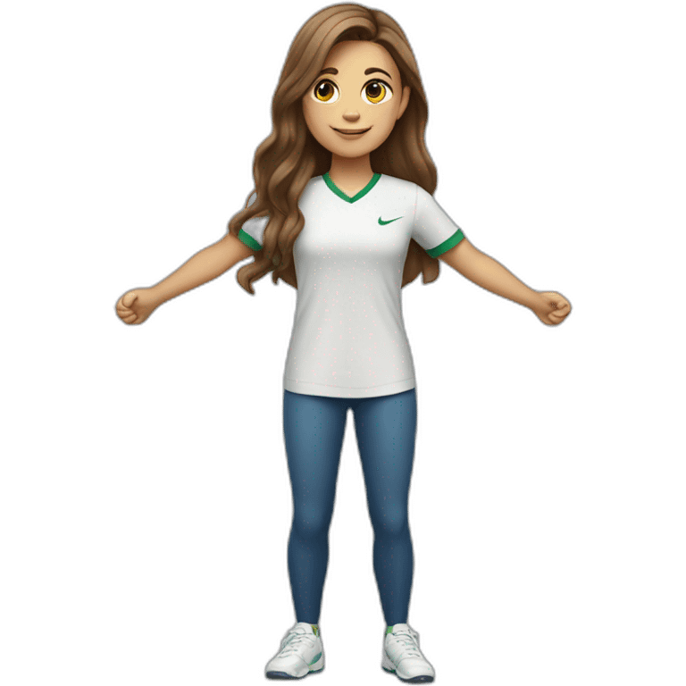 Full body caucasian girl with long Brown hair doing Cristiano ronaldo celebration emoji