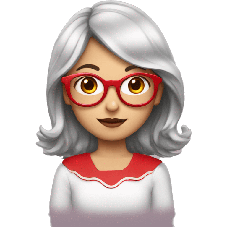 Emoji niña alta, con tres orejas, pelo rojo y corto y con gafas emoji