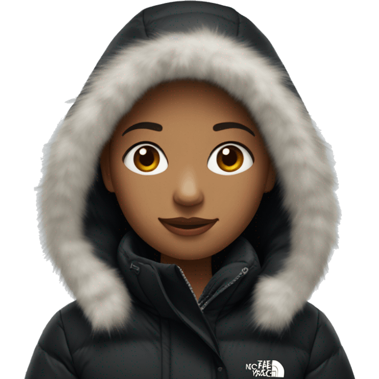 White burgundy haired Girl wearing black northface parka emoji