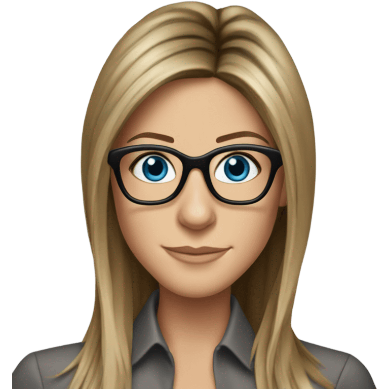 brunette elegant Jennifer Aniston wearing glasses and blue eyes  emoji