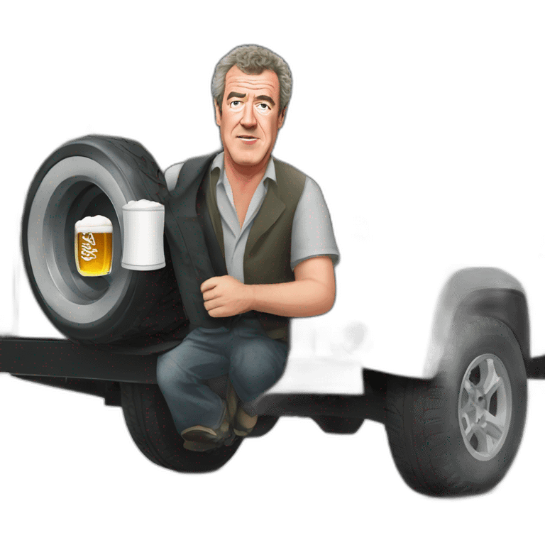 Jeremy Clarkson holding a beer near his land rover emoji