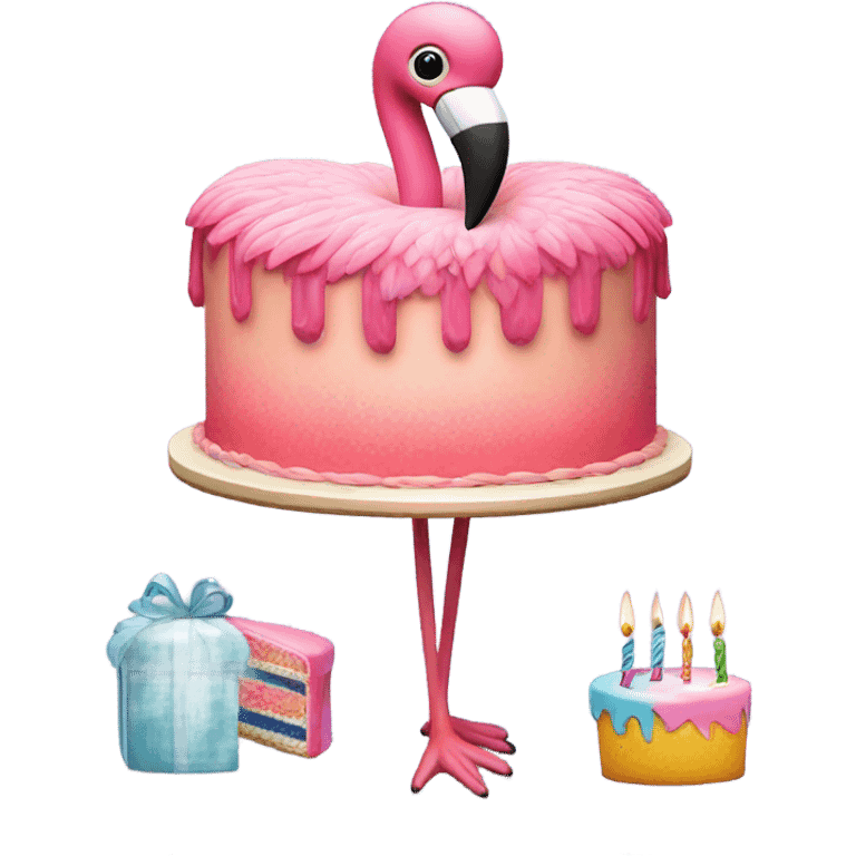 Flamingo with a birthday cake  emoji