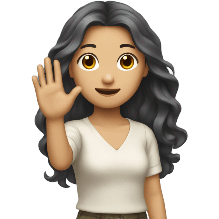 asian girl with long wavy hair raising hand emoji