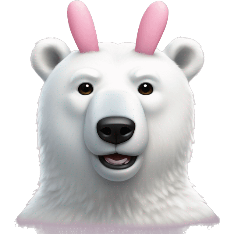 polar bear with pink bunny ear headband on head emoji