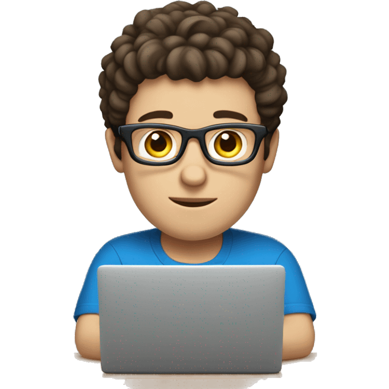 white guy dark brown hair and square glasses typing in laptop wearing blue shirt emoji