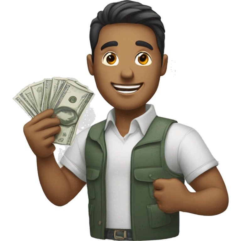 Man holding money and smiling  emoji