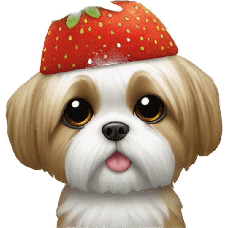 shi tzu with strawberry hat emoji