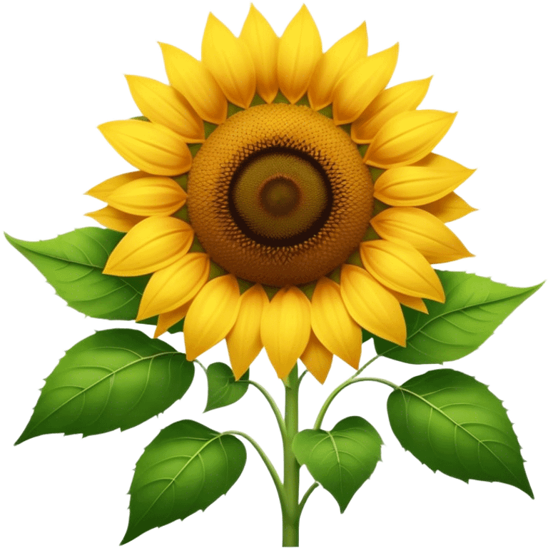 Cinematic Realistic Sunflower Emoji, Tall and bright, with a large, golden-yellow blossom facing the sun, its broad, textured petals surrounding a dark center. The sturdy green stalks and leaves frame the vibrant flower, while a gentle breeze causes the petals to sway. Soft glowing outline, capturing the essence of sunshine and warmth in a cheerful, towering sunflower! emoji