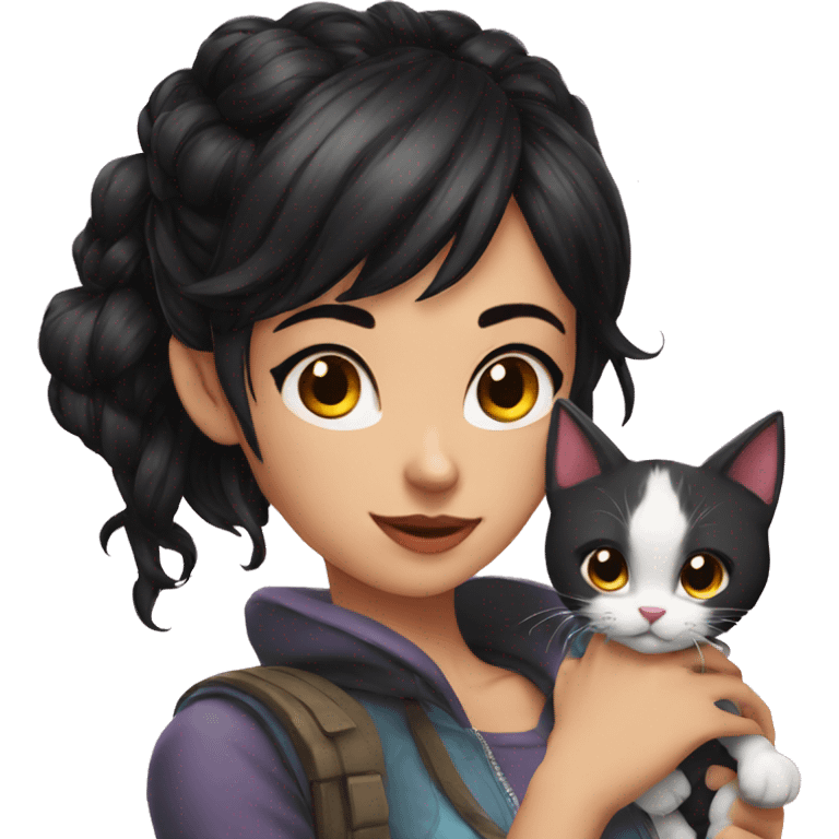 a black haired gamer girl with kitten ears in love emoji