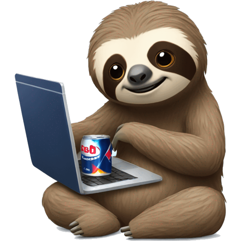 sloth with RedBull can and laptop emoji