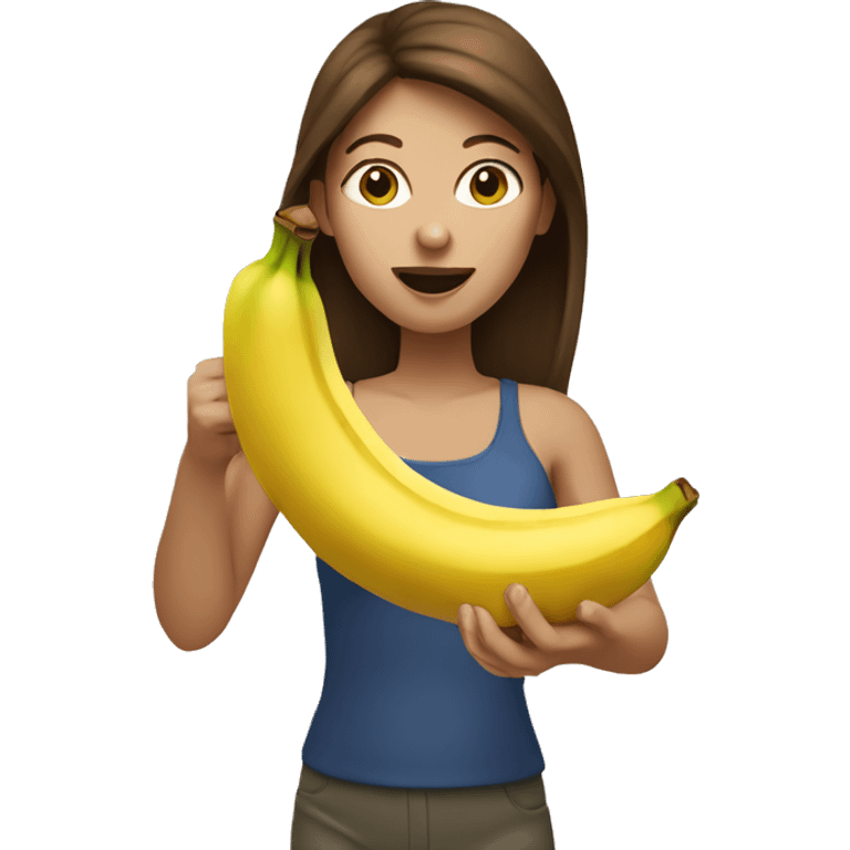 Brown haired Woman eating banana emoji