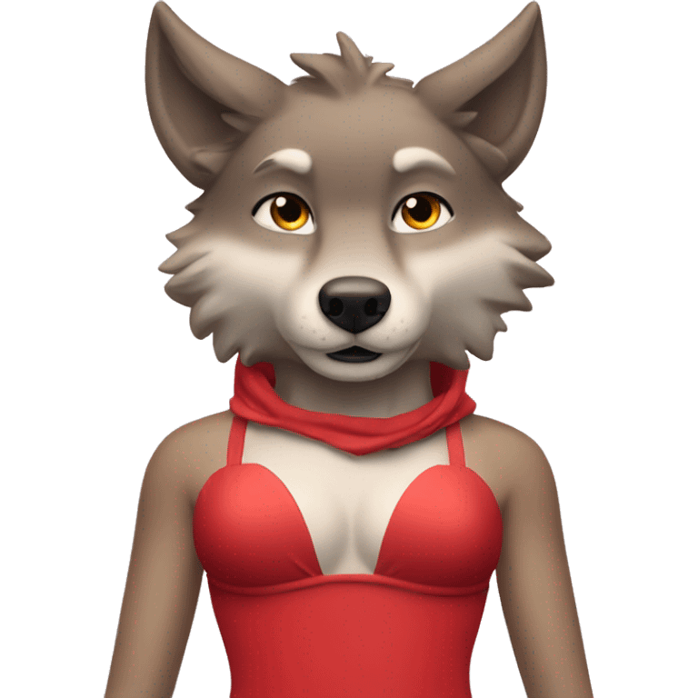 anthropomorphic wolf in a red strapless swimsuit emoji