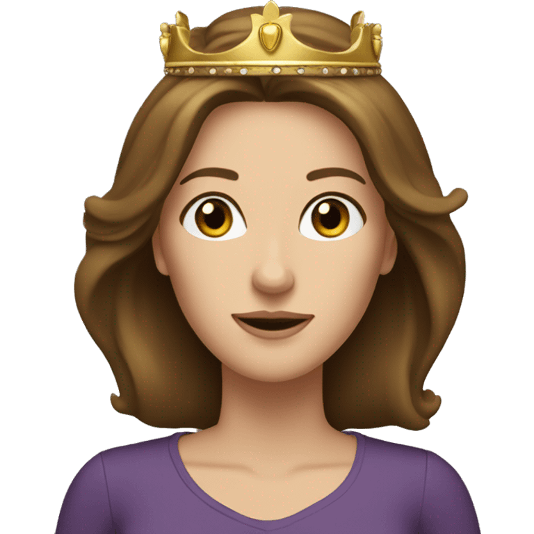 pretty middle age woman green eyes straight brown hair gold crown emoji