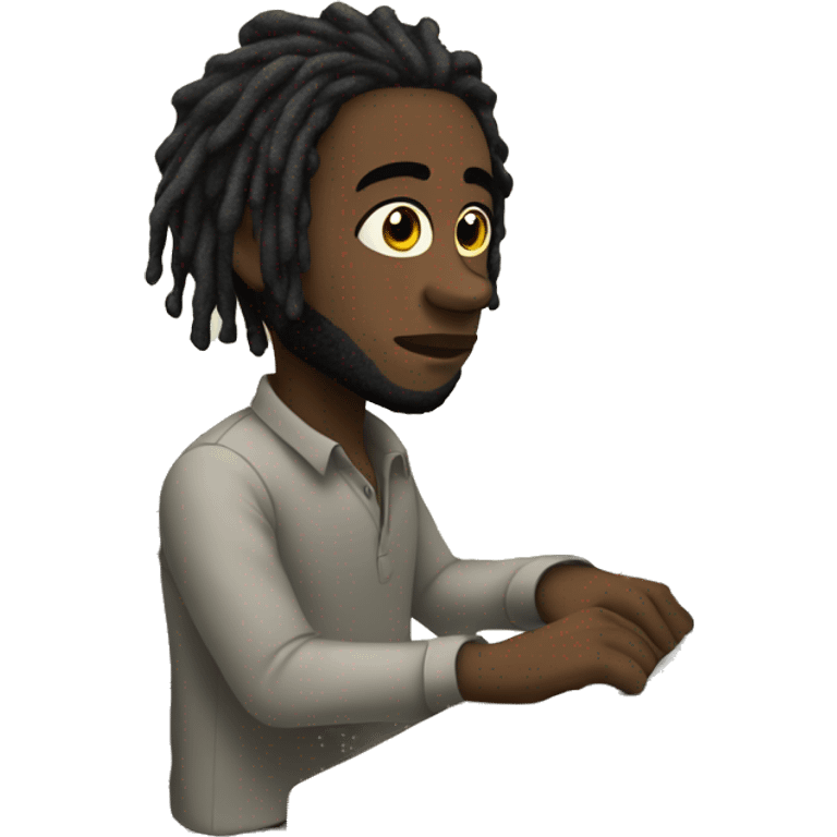 Black guy with dreads  sitting down on chair facing right-hand sided focused on computer  emoji