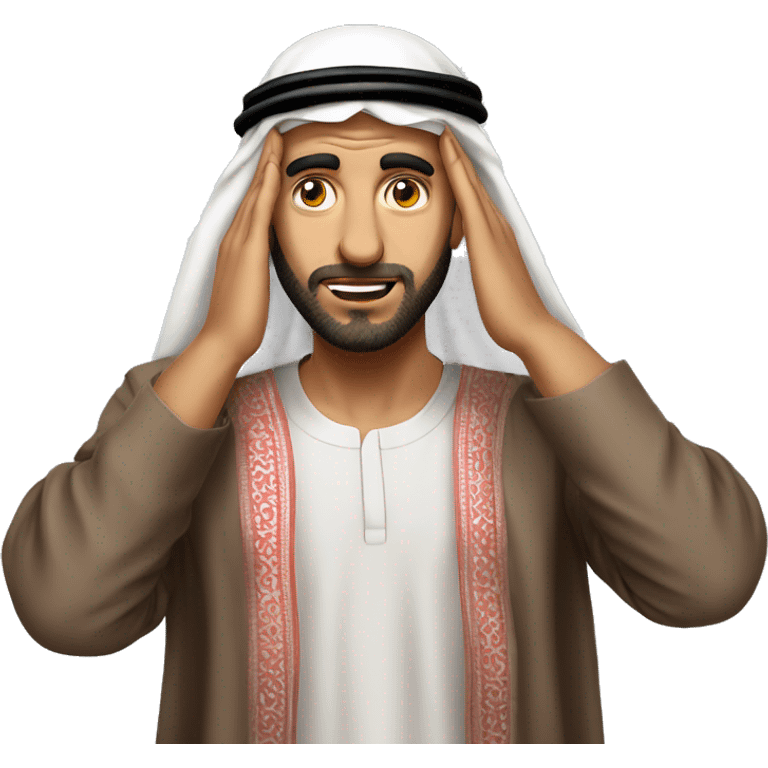 Arab holding his head photorealistic serious emoji