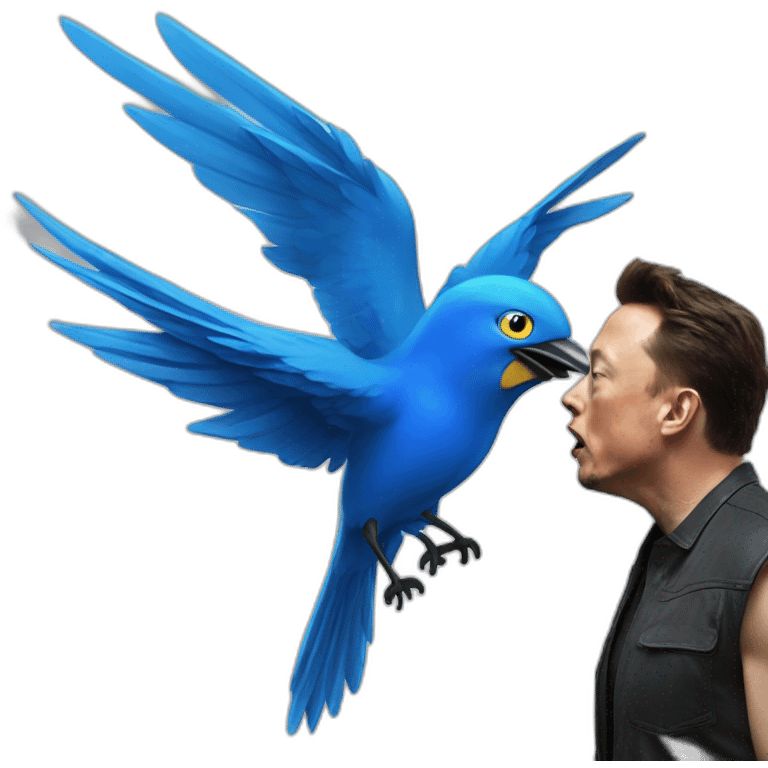 Elon Musk attacked by a blue bird emoji