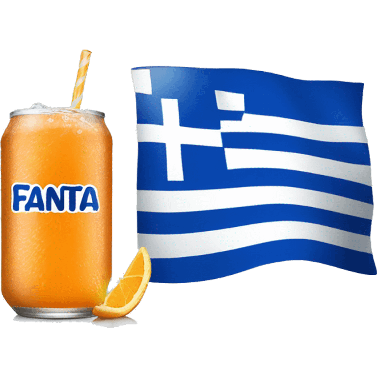 Blue Fanta can with Greek flag on it and a glass next to it emoji