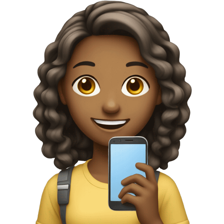 smiling girl with smartphone emoji