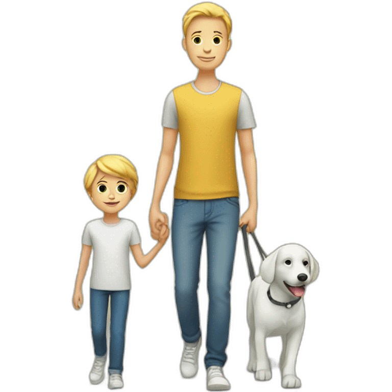 Young white Familie with boy skinny casual walking emoji