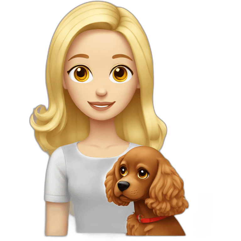 blonde russian girl with red cocker spaniel emoji