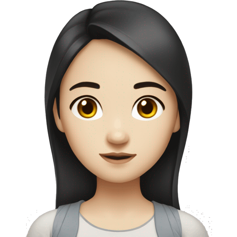 girl with pale skin (asian mix indonesia) with dark brown eyes, dark brown slightly curled at the bottom black hair, emoji