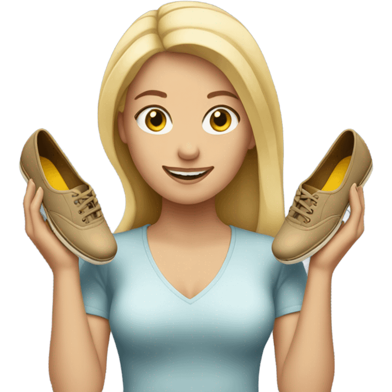 woman blonde with shoes in her arms emoji