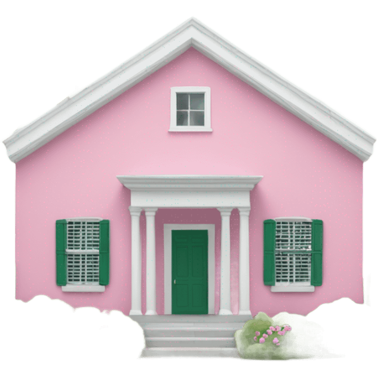 Pink Bermuda house with white roof and green shutters emoji