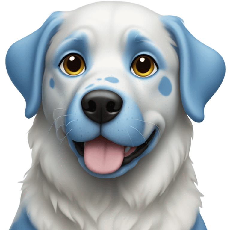 sky blue dog with darker blue spots and a dark blue nose. Her eyes are white with black pupils  emoji