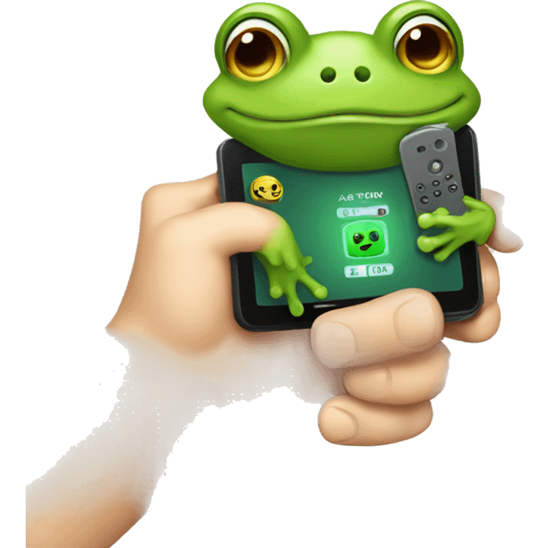 The frog holds a gaming phone in his hand emoji