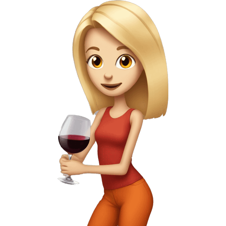 skinny blonde girl with orange cat and red wine in hand emoji