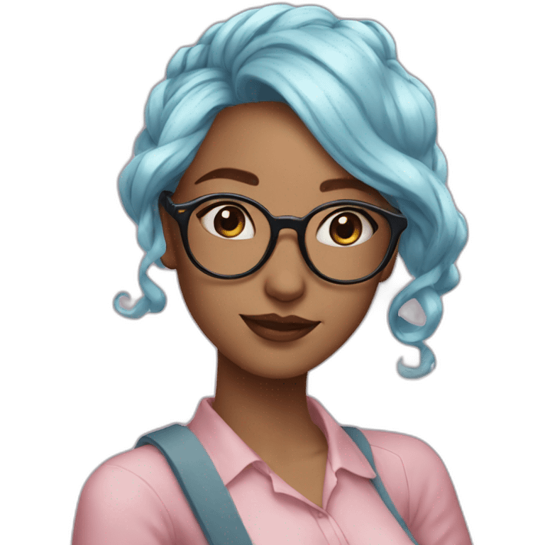 Beautiful Aesthetic Woman, glasses, light blue skirt, pink long ponytail hair emoji