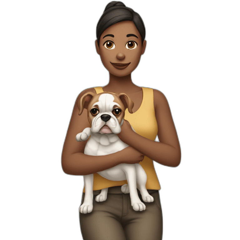 A woman holding a bouledogue  emoji