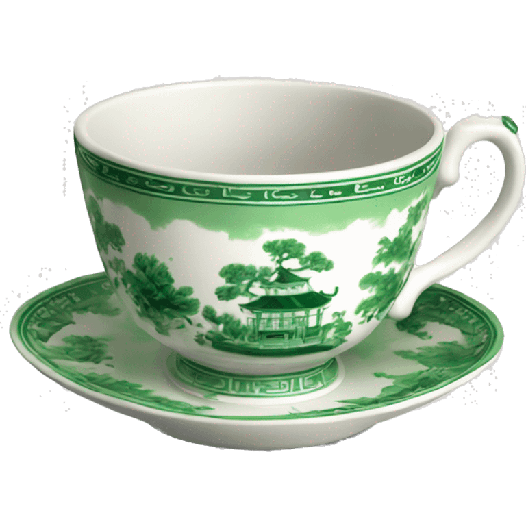 Vintage green and white chinoiserie teacup emoji