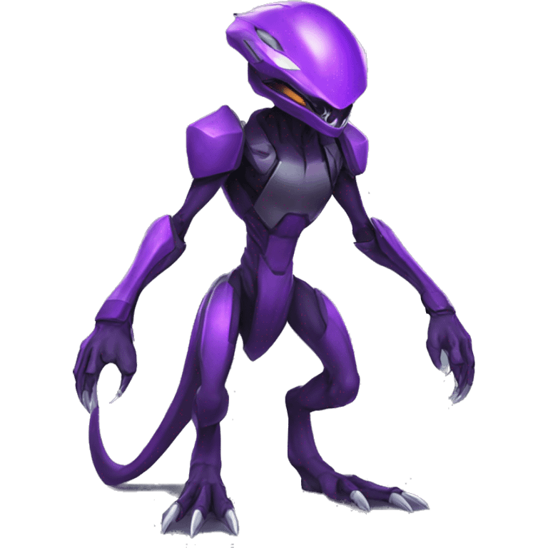 a black-purple Genesect-Raptor-Fakémon—hybrid with a futuristic visor-helmet full body emoji