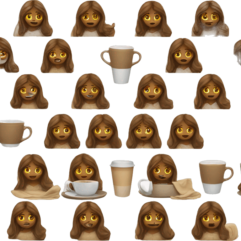 Brown long hair lady wearing light brown blanket drinking coffee  emoji