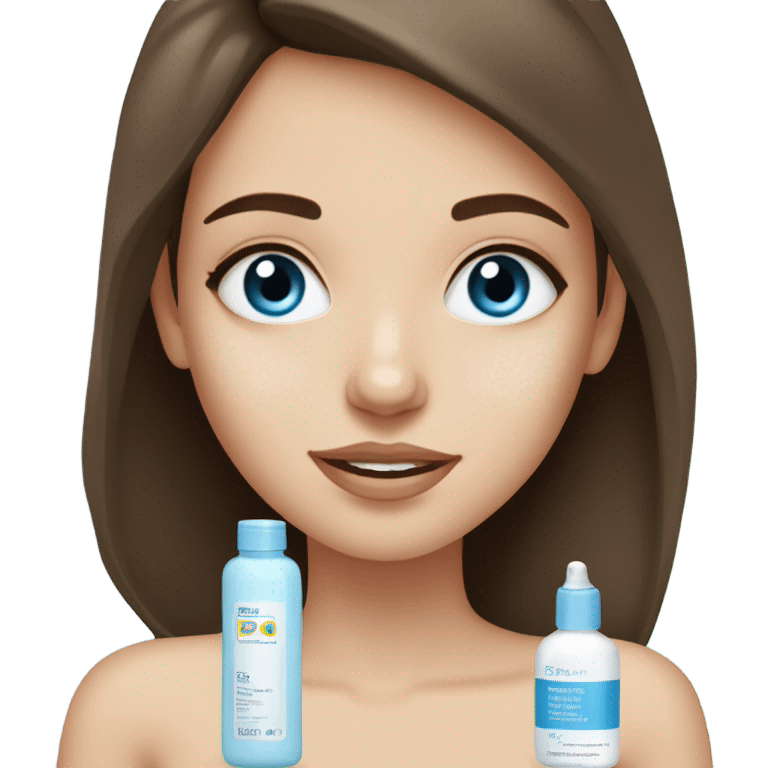 white freackles skin of a brunett blue eyed girl using skin care products  emoji