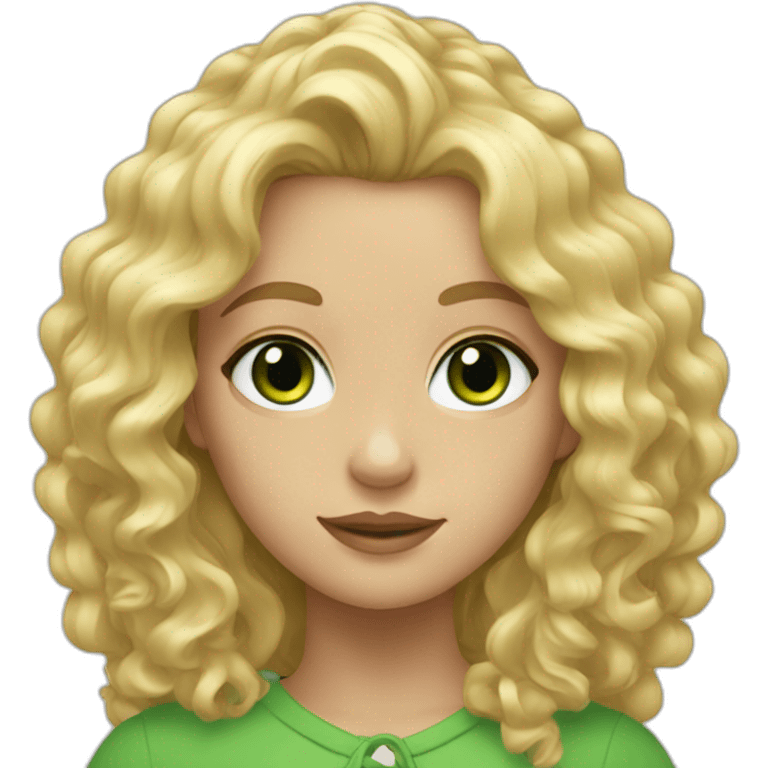 Blonde girl with long curly hair with green eyes emoji