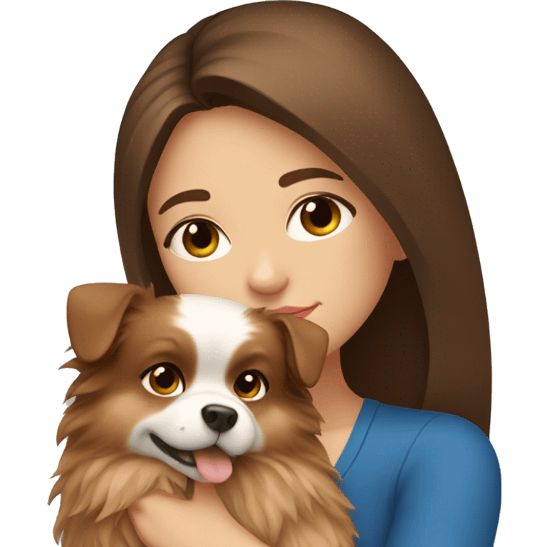 Long Brown hair girl with blue eyes hugging her Pomeranian  emoji