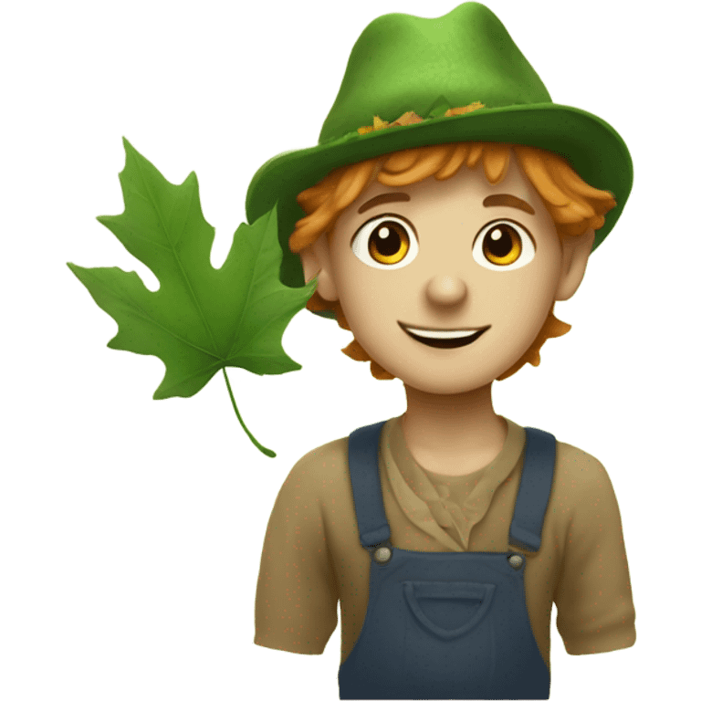 whimsical fairytale boy who is tiny and wearing a leaf hat emoji