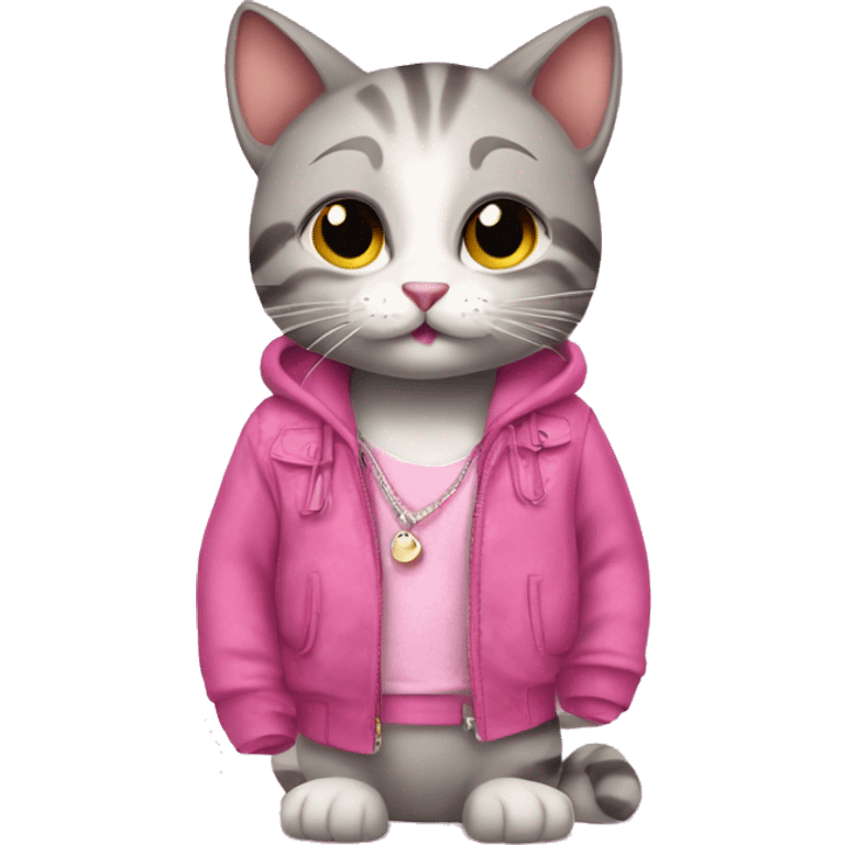 cat going to club dressed girly in pink emoji