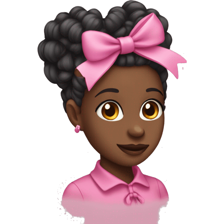 Black girl with pink bow in side curly ponytail  emoji