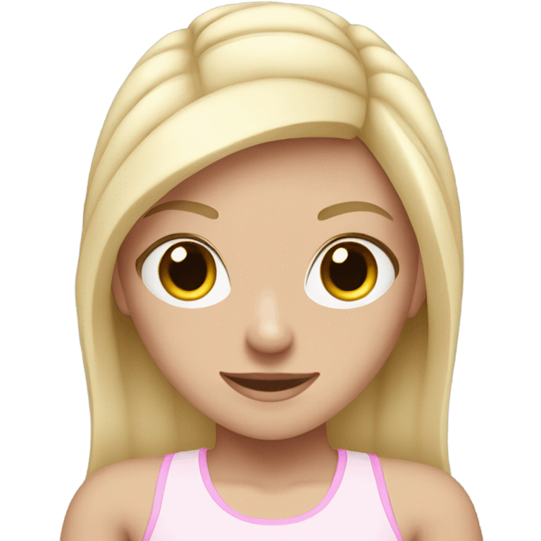 white girl in pale pink gym outfit  emoji