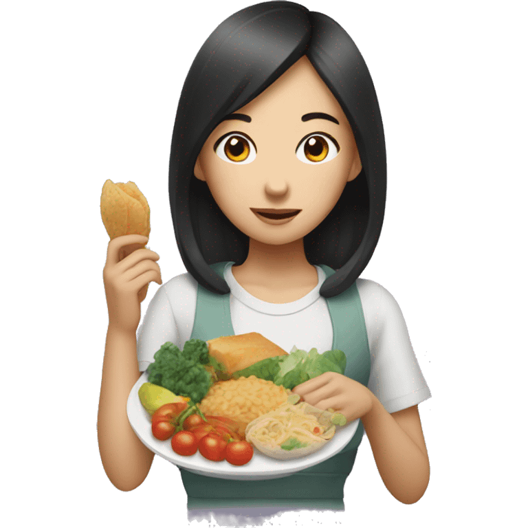 Asian girl with food emoji