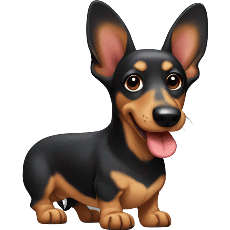 mixed breed dachshund german shepherd dog with black tan and red hair floppy ears and a long tongue  emoji