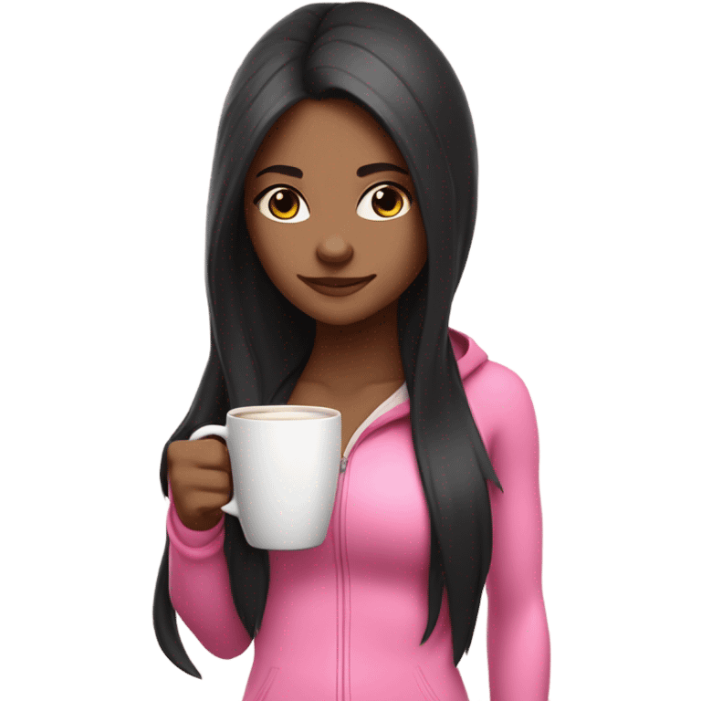 Yoga catgirl with coffee black long hair and white gothic skin full body pink sport  emoji