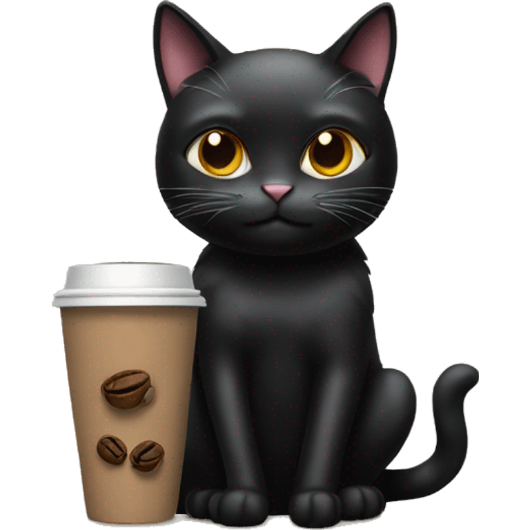 Black cat with coffee  emoji