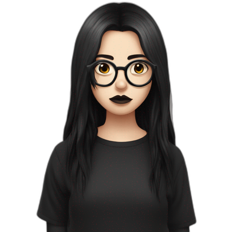 Crying goth-girl-dark-hair-with-glasses-black-tshirt emoji