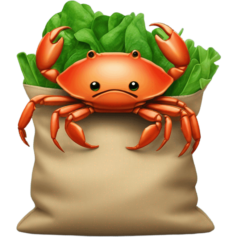 crab with a bag of green stuff emoji